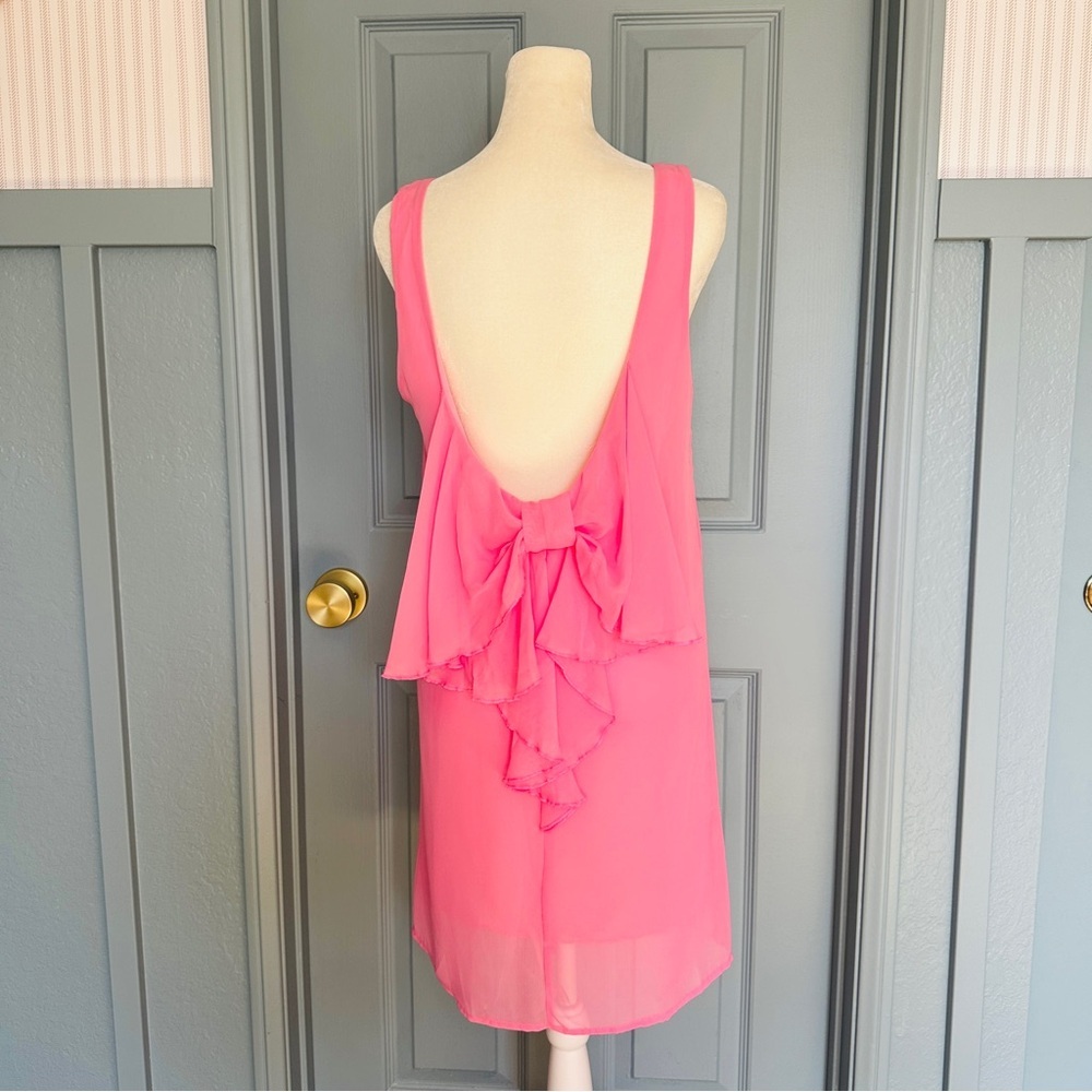 NWT Francesca’s Pink Bow Tie Halter Low Back Mini Dress